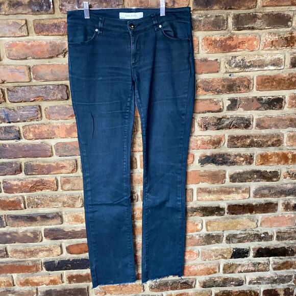 Zara Basic Dark Wash Blue Denim Skinny Raw Hem Cut-Off Jeans Women's Size 6 - Picture 1 of 5